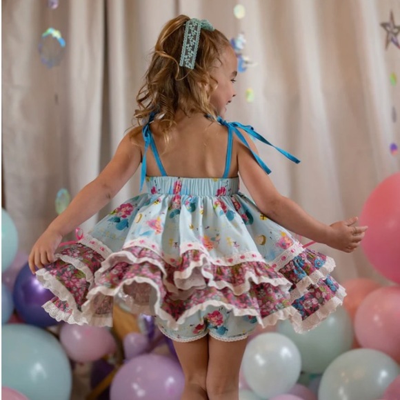 Mia Miel “Shellebration” Ruffled and Lace Sundress with Bloomer Shorts, 3T - Picture 2 of 7